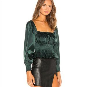 Lovers & Friends Davis Silk Long Sleeve Top in Emerald Green Revolve